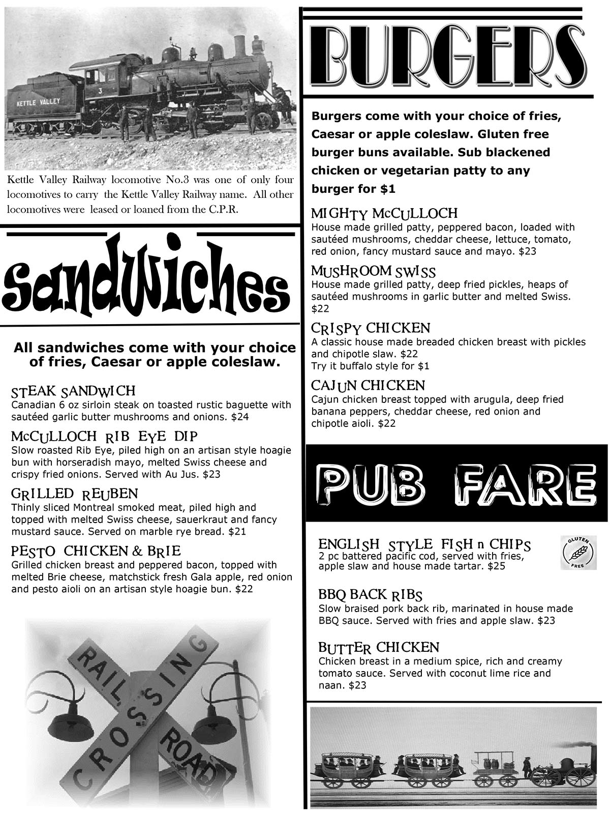 image of pub menu