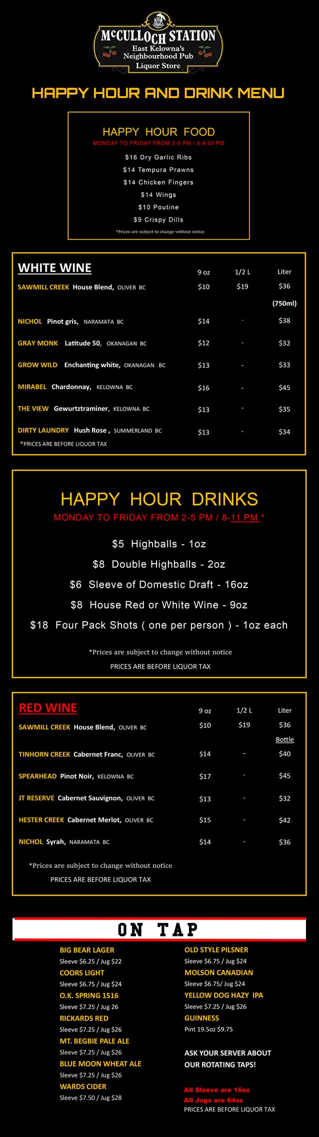 image of pub menu