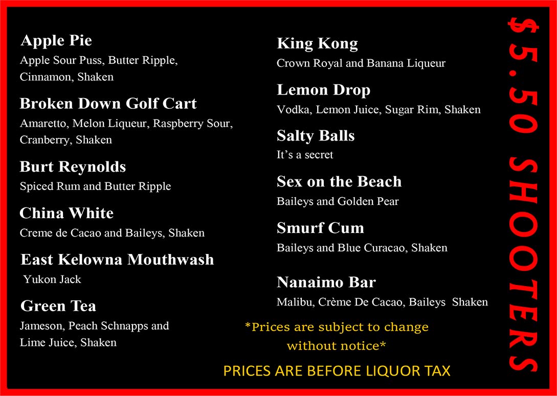 image of pub menu