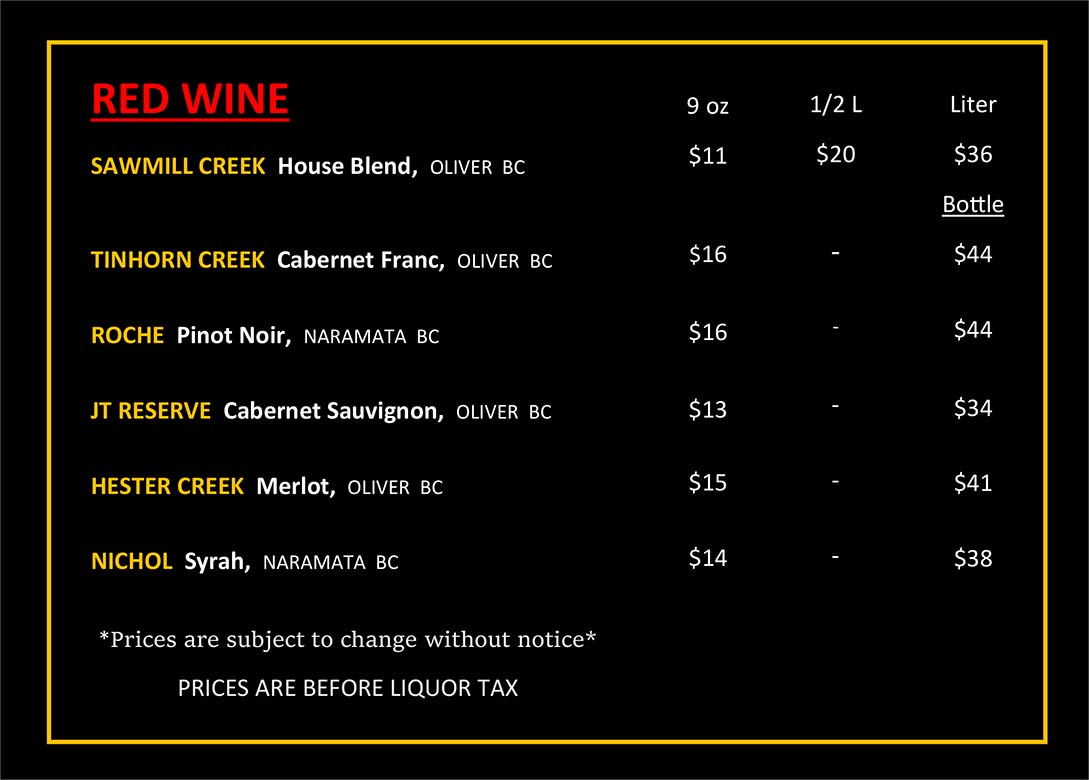 image of pub menu