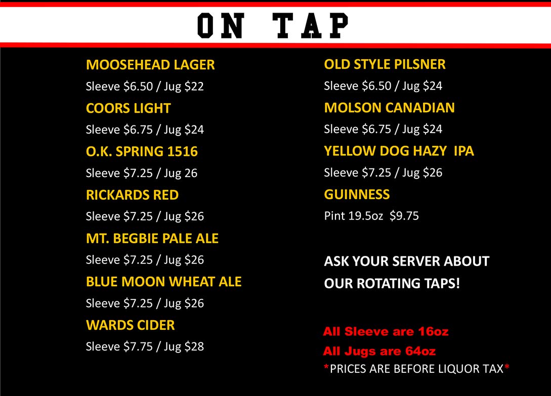 image of pub menu